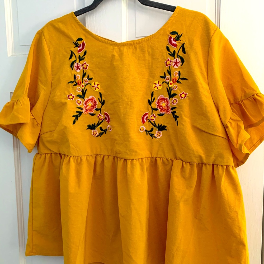 Golden & embroidered flower blouse